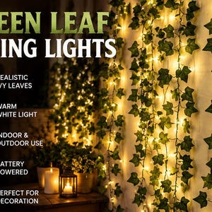 Guirlande lumineuse artificielle en lierre | Guirlande lumineuse féérique à feuilles vertes | Guirlande de vigne à piles | Décoration de Noël pour chambre, mariage ou maison