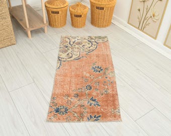 Vintage vloerkleed 2x3, handgeweven Turks wollen tapijt, handgemaakt klein Oushak-kleed, deurmat, 2x3 vloerkleed, Anatolisch mini-tapijt als cadeau, 1023