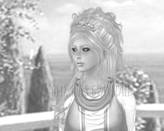 grayscale coloring page grayscale medieval princess adult etsy grayscale coloring pages