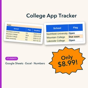 Foglio di calcolo per il monitoraggio delle domande di ammissione all'università, scadenze per la procedura di ammissione anticipata, tasse e confronto dei costi netti (Fogli Google ed Excel)