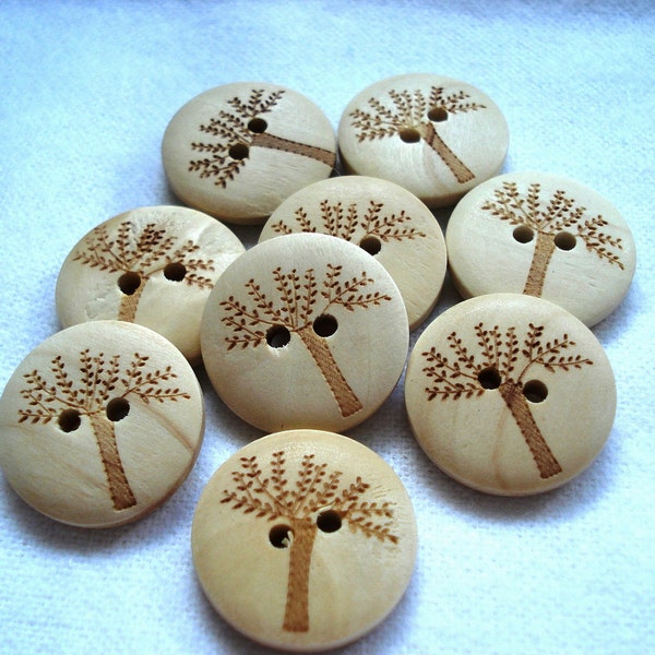 20mm Wooden Buttons with Etched Tree Pack of 10 Wood Buttons W2001