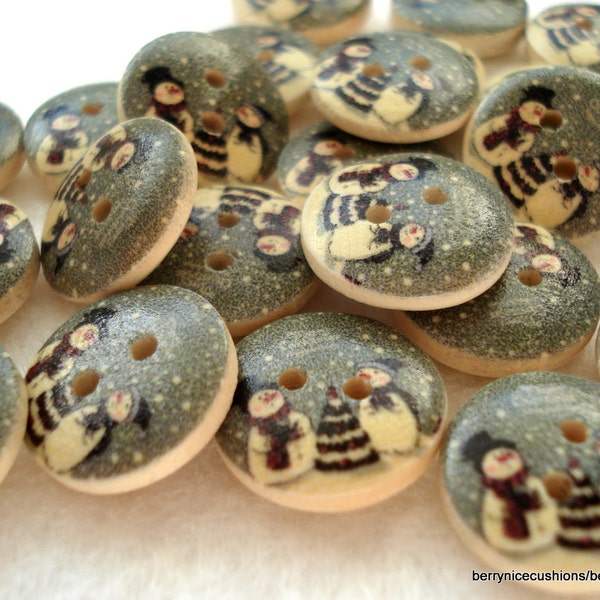 15mm Grey Christmas Buttons Snowman Buttons Pack of 20 Wood Buttons CR05