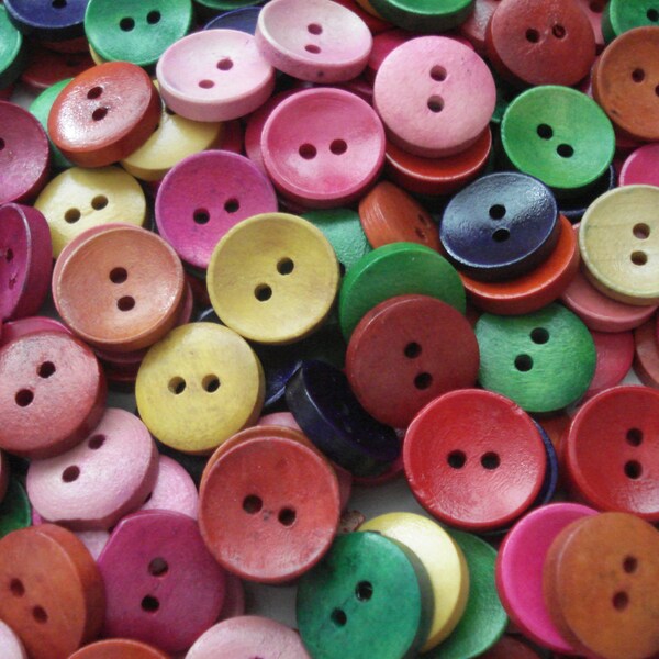 15mm Mixed Earthy Colour Wood Buttons pack of 25 Plain Wood Buttons W1529