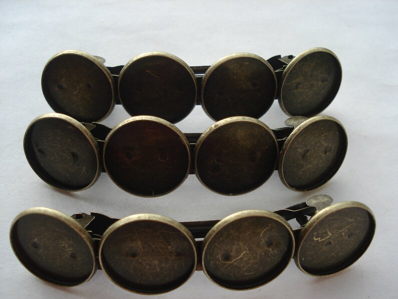 Round Antique 85mm Bronze Clips with Cabochon Settings Fits 20mm C414 5 Hair Clips 50p Each! 5 Iron Based Alloy Barrette Hair Clips