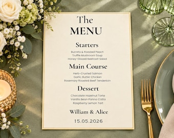 Wedding menu card template, Custom wedding menu, Custom wedding dinner, Dinner menu and Thankyou card