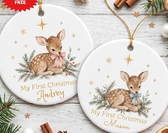Custom My First Christmas Ornament 2026,  Personalized Babys First gift, Baby Deer Newborn Keepsake, Baby Boy Christmas Gift, Baby boy girl