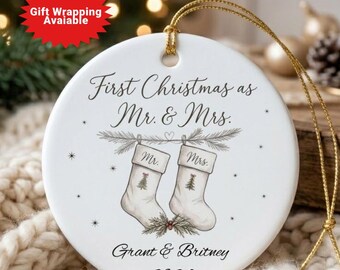 Custom First Christmas Mr. & Mrs., Newlyweds,  Engagement Gift, Personalized Wedding Gift