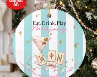 Custom Mahjong Ceramic Ornament, Mahjong Group Gift, Two Sided Mahjong Christmas Keepsake, Mahjong Lover, Mahjong Gift Exchange