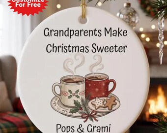 Personalized Grandparent Ornament,  Personalized Christmas Keepsake, Cozy Mugs Grandparent gift, Grandma and grandpa, Mimi Papa, Nana Papa