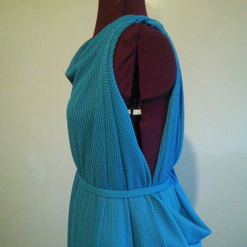 Shops Stunning Blue Backless Dress Grecian Drape Woven Fabric Evening Gown