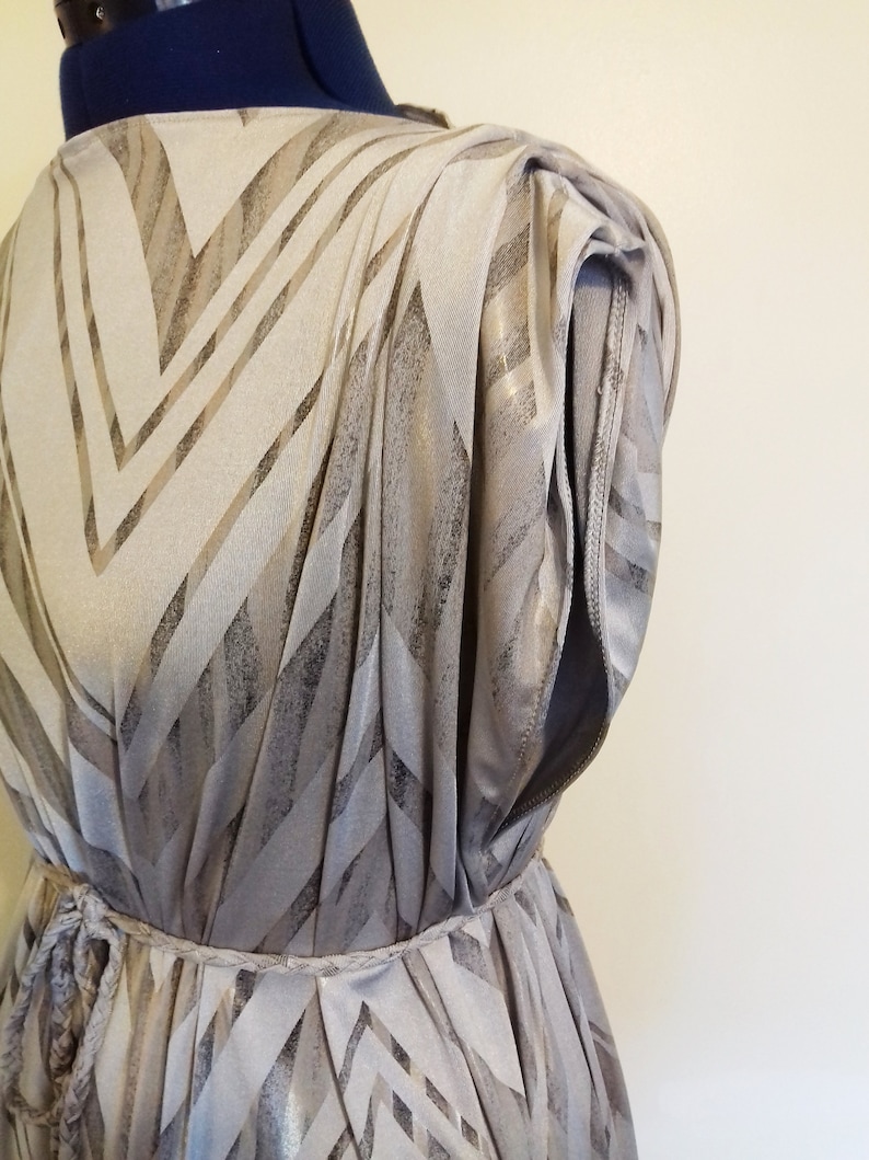 Metallic Silver Dress Day Holiday Evening Maxi Gown