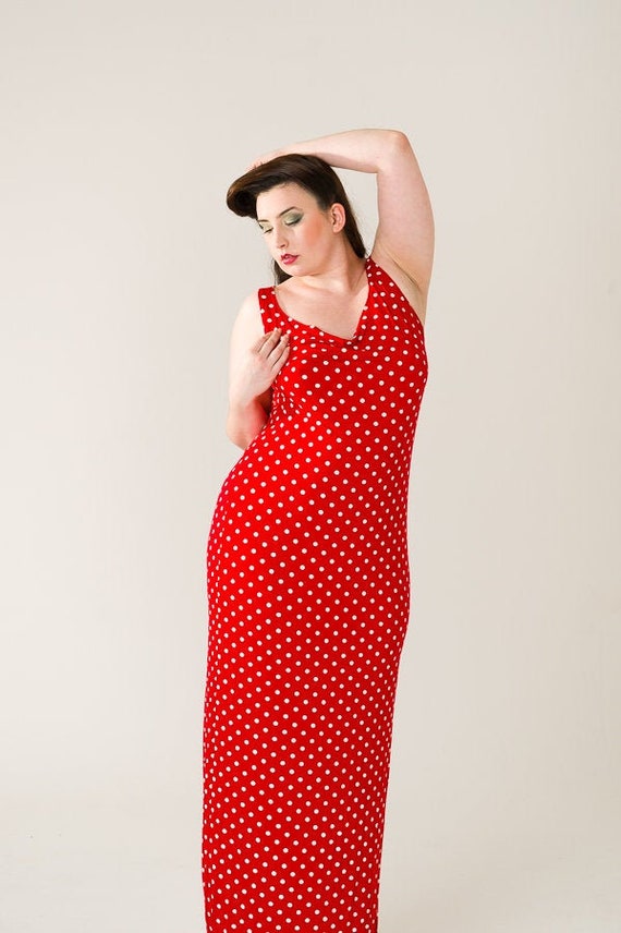 red spotty maxi dress
