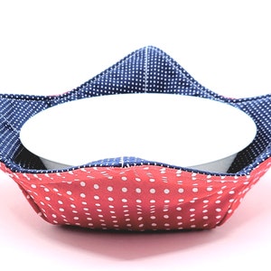 MicrowaveBowlRedWhiteBlueMiniDotsCozy/MicrowaveBowlCozy/ReversibleCozy/Fourth of JulyCozy/HandmadeReversiblecozy/Cozy/American Cozy