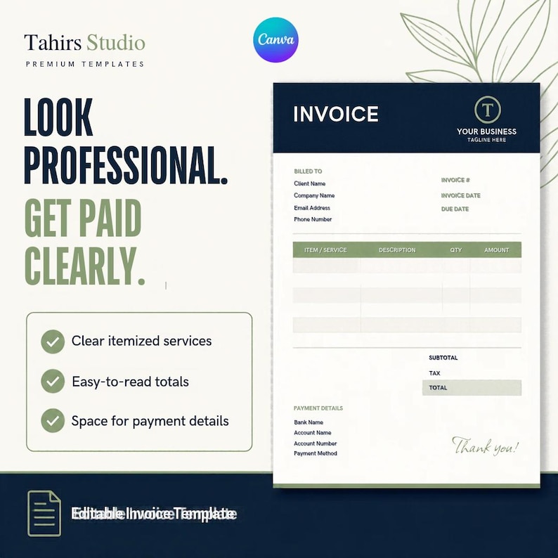 Editable Invoice Template Bundle, Canva, Word, Excel (instant Download ...