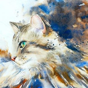 5 Acquerello Cat Blank Note Cards, Maine Coon Tabby, Stampa di pittura originale Cat Art All Occasion Stationary Thank You Cards Gift Feline