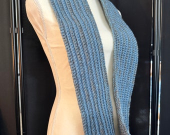 Hand Made Crochet Blue-Gray Silver Lurex Bandana/Neck Scarf/Rustic Boho Style Cotton Hand Made Crochet Blue-gray Silver Lurex Bandana/neck  main image 3