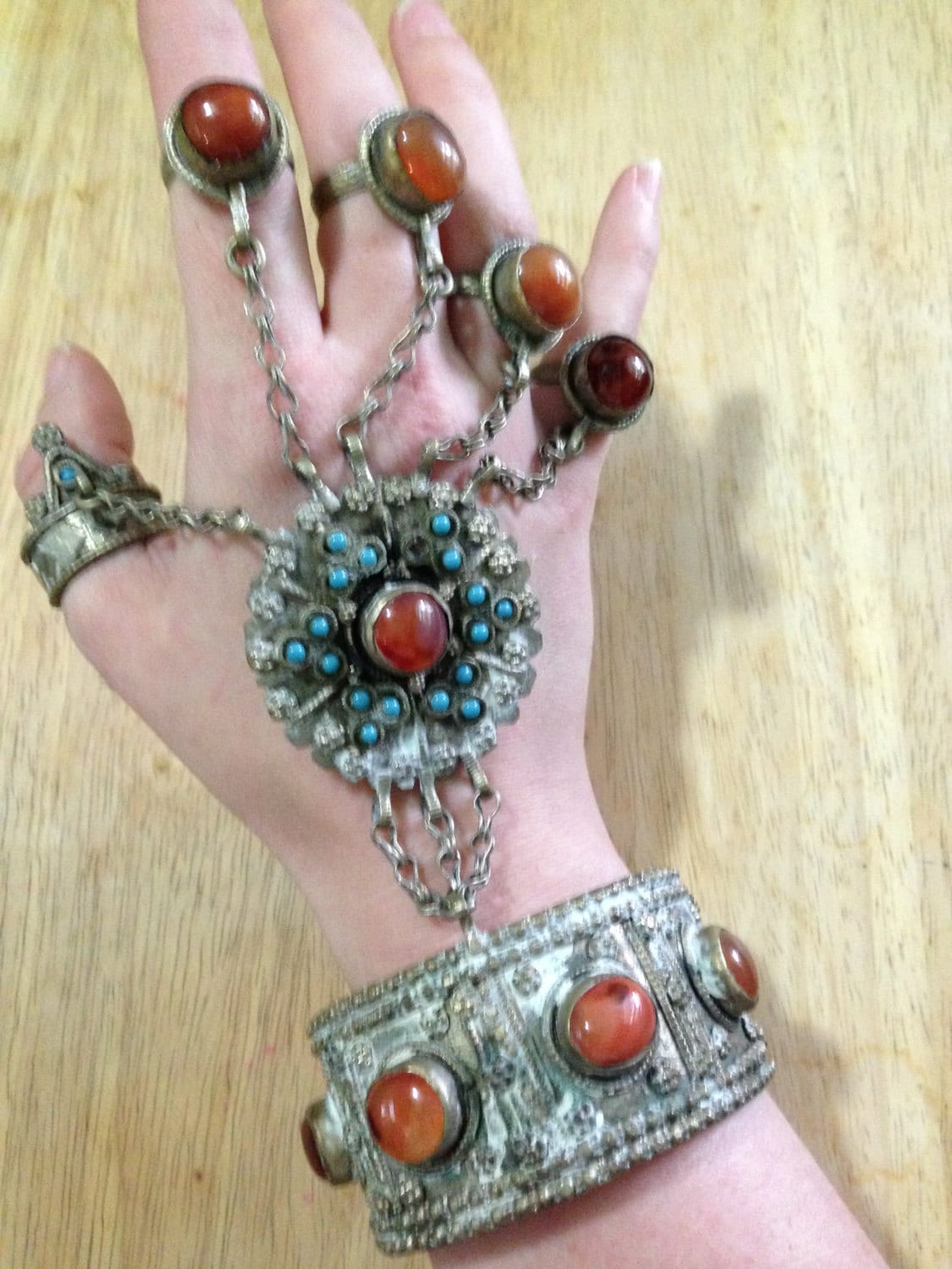 Cuff Bracelet With Attached Rings Etsy