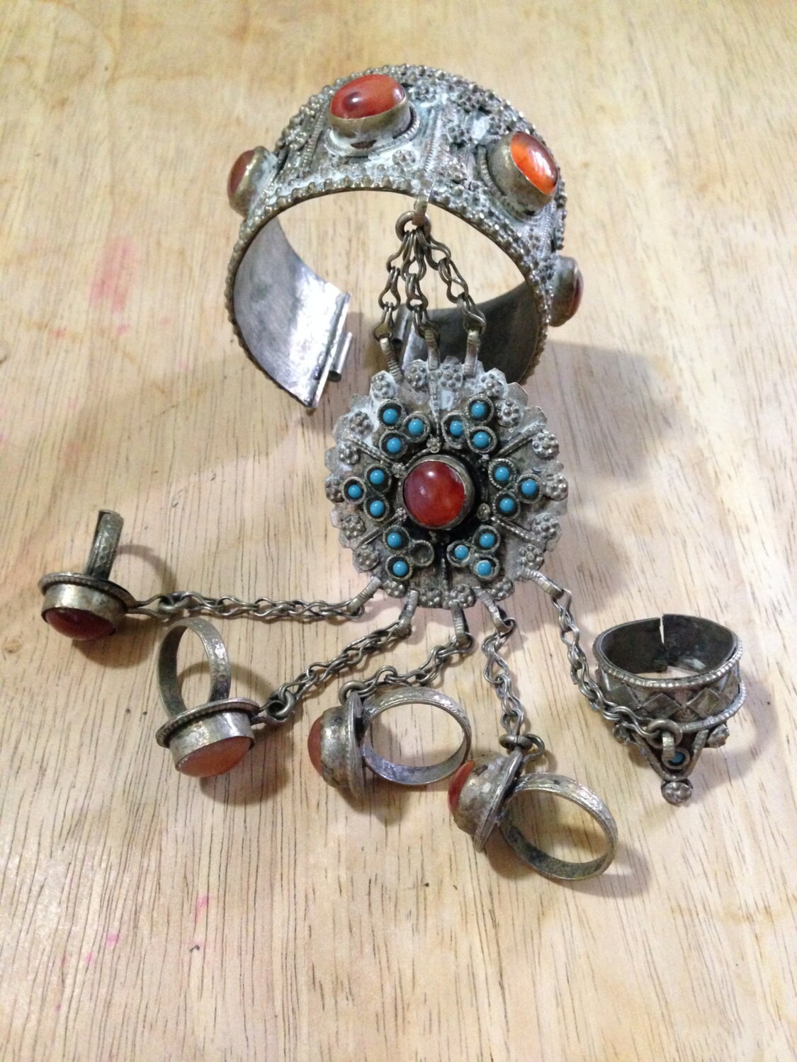 Cuff Bracelet With Attached Rings Etsy