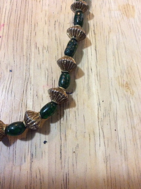 Green and Gold Beaded Necklace - image 2