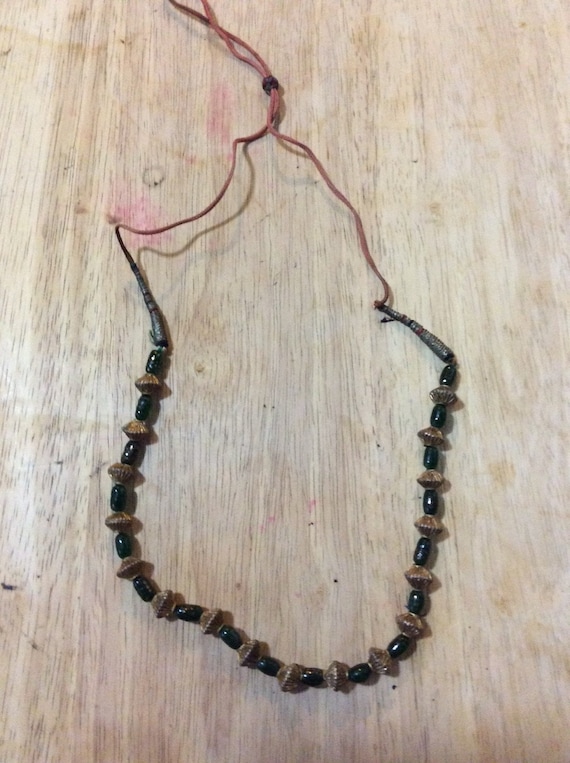 Green and Gold Beaded Necklace - image 1