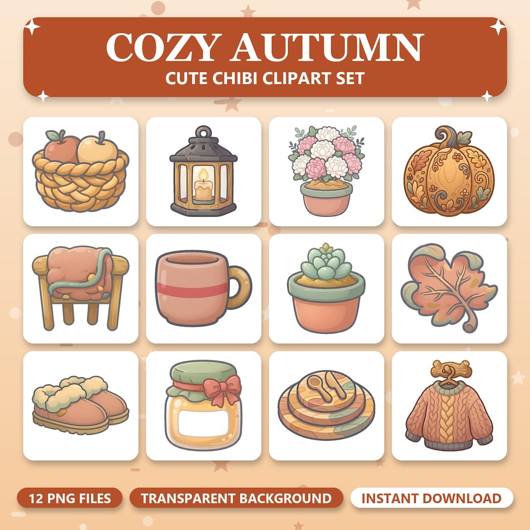 Chibi Poses Fall 12 Autumn Kawaii Chibi Clipart, Fall PNG Illustrations (instant ...