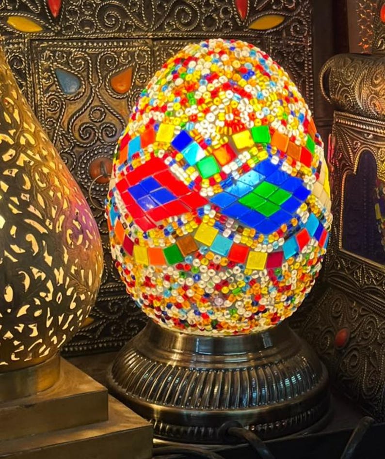 Multicolor Mosaic Glass Table Lamp, Egg-shaped Turkish Style Bedside ...