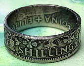 UK Coin Ring featuring thistles, shamrocks and leeks - 2 Shillings vintage - US Size 6 to 13