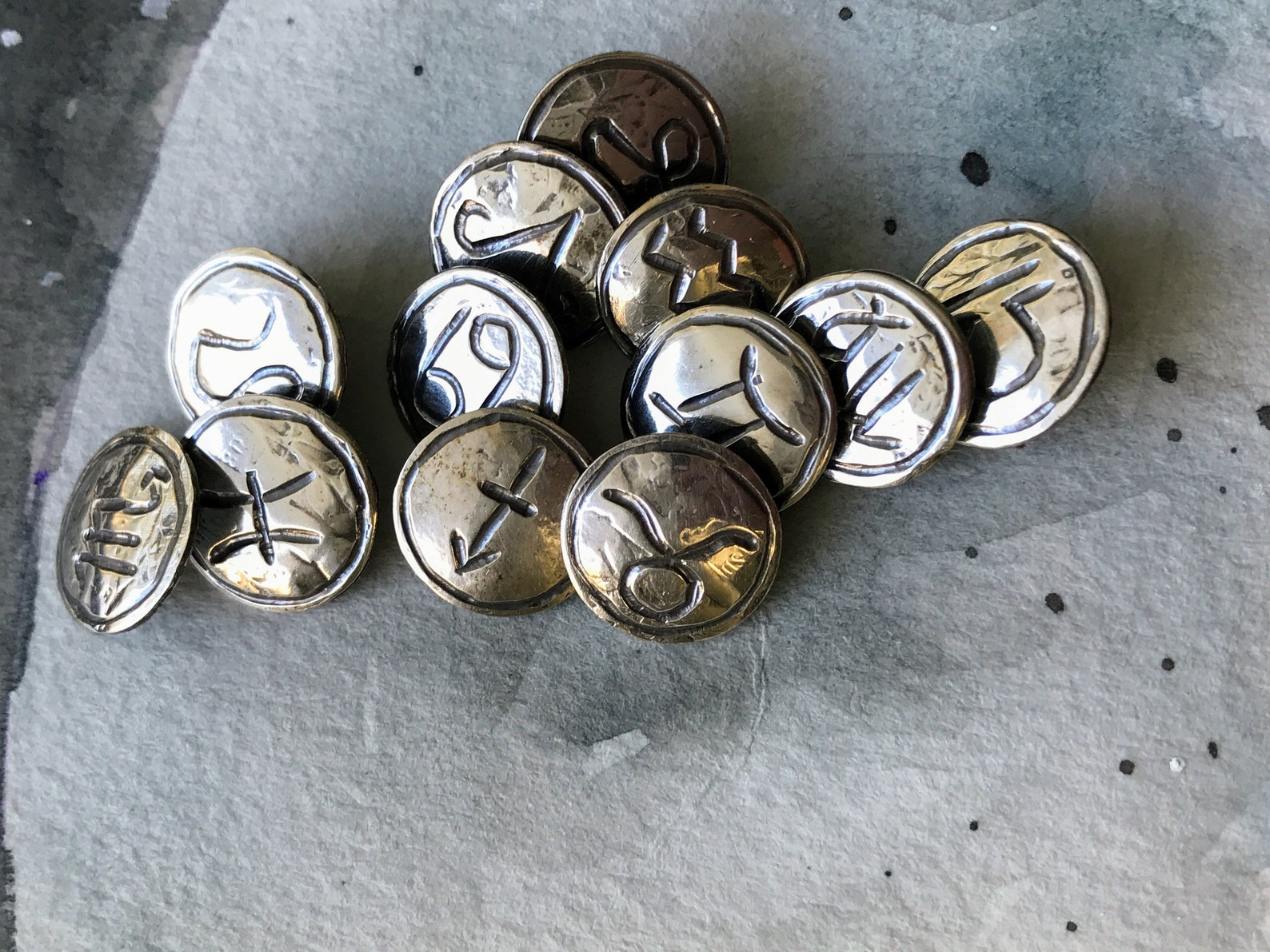 Set of 12 Zodiac Silver Coin Buttons 13mm Hand Engraved Etsy