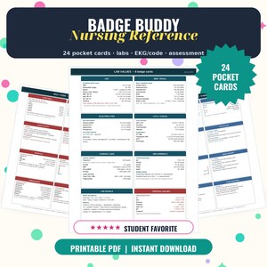 Nurse Badge Buddy Cards | 24 Lab Value & EKG Pocket Reference Cards, Printable