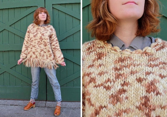 70s Vintage Pullover Oversized Sweater PONCHO Shag