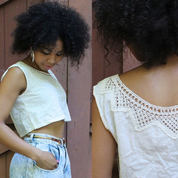 EDWARDIAN Crochet Lace Cotton CROPPED TOP Antique Victorian Camisole Crop Blouse BoHo Beach Festivals 1900 Nouveau ladies under Garment Cami