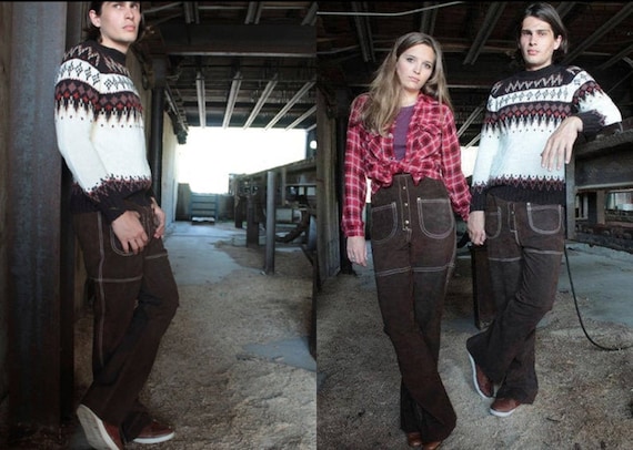 60s Genuine Leather Suede Pants BELL BOTTOMS Vinta