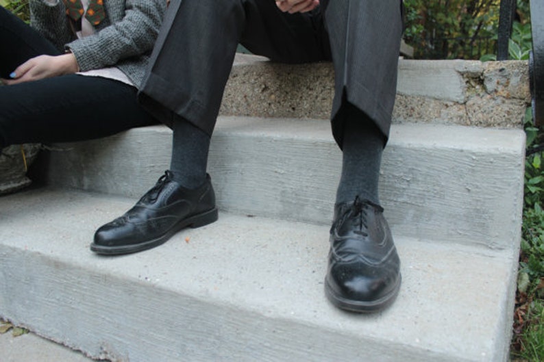 Stacy Adams WINGTIP OXFORDS Vintage Classic Black Dress SHOES Mid Century Cut Out Leather Lace Up Oxford WingTips Modern Mens Shoe Size 12 M