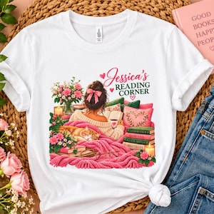 Book Lover T Shirt, Personalized Bookish Tee, Floral Library Shirt, Custom Name Reader Gift, Bookworm Shirt for Unisex
