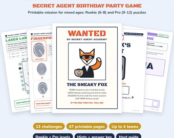 Kids Escape Room Birthday Party Game | Secret Agent Spy Mission, Printable Puzzles for Ages 6-12, Mixed Ages & Teams