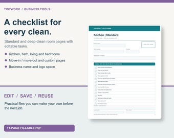 Cleaning Business Checklist Pack | Fillable Standard and Deep Clean PDF