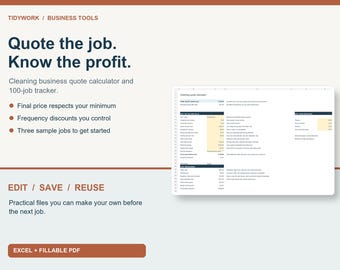 Cleaning Business Quote Calculator & Profit Tracker | Excel + PDF