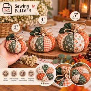 Pumpkin Sewing Pattern PDF, 3D Fabric Pumpkin Pattern, Pumpkin Ornament Pattern, 3 Sizes, Fall Decor, A4 Printable DIY