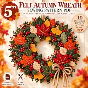 Filzblatt-Nähvorlage (PDF), 12,7 cm großes Filzblatt, Herbstblatt-Muster, Herbstdeko, A4-Druckvorlage, DIY-Filzornament