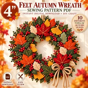 Felt Leaf Sewing Pattern PDF, 4 Inches Felt Leaf, Autumn Leaf Pattern, Fall Decor, A4 Printable Template, DIY Felt Ornament