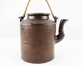 A 'Yixing Clay' Brown Clay Teapot - 'Yixing Clay' - Teapot With Wrapped Handle - Gift - Incised Detailed - Perfectly Pouring Teapot