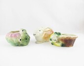 Your CHOICE - Small Planters - Tan Rabbit - OR - Yellow Kitty and Basket - Succulents - Air Plants - Small 39 Stuff 39 Holder
