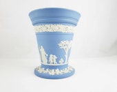Antique Blue 39 Wedgwood 39 Jasperware - English 39 Wedgwood 39 - Open Mouth Vase With Wide Foot - Collector Piece - Useful Wedgewood Almost 7 quot Vase