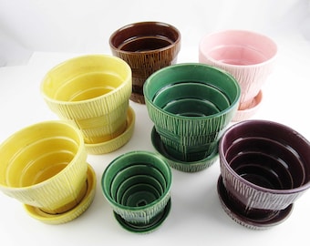 Your CHOICE -  McCoy - Vintage - Planters/Flower Pots- Basket Weave Pattern - Excellent Condition - Green - Yellow - Brown