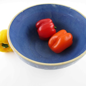 Vintage Cerulean Blue Crock Stoneware - 11&quot; Bowl With Gloss Finish - Farmhouse Chic - Great Surface - Useful - Blue-colored - Rustic