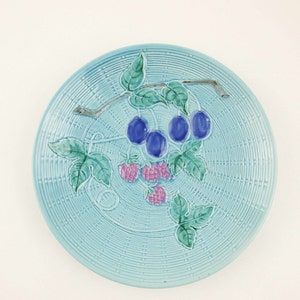 Large German Majolica Plate by Georg Schmider of Zell - Large 12&quot; Concave Plate/Bowl - Made in Western Germany - &#39;Plums and Berries&#39; Pattern