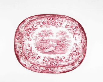 CHOICE of Vintage Serving Platters - 'Tonquin' Royal Staffordshire - Clarice Cliff Design - Made in England - Wine Red/Pink - 11" and 14"