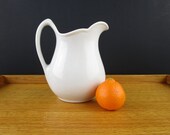 White 39 Shenango 39 China Pitcher With Scalloped Rim - 28 Ounce Pitcher for Cream or Milk - Wide Mouth Pitcher - Ironstone - Country Sturdy