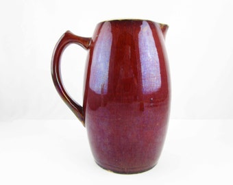 Antique Brown Glazed Stoneware Pitcher - Shabby Kitchen Decor