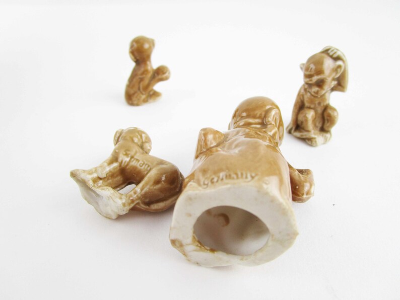Fun Collectibles Brown Glazed Porcelain Marked /'Germany/' Monkey Different Poses Possible Karl En Family of Monkey Miniatures